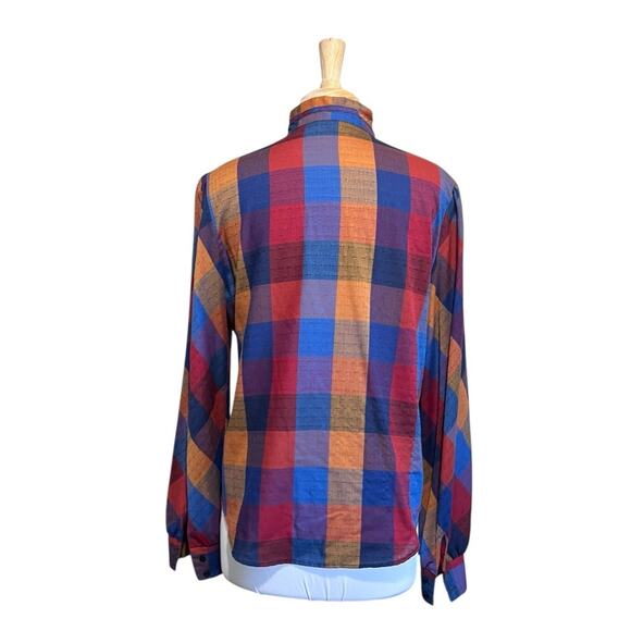 Koret City Blues Vtg Autumn Country Plaid Modest Button Down Blouse size M - Picture 4 of 5
